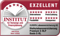 Auszeichnung „Exzellent“ der Risikolebensversicherung vom Institut für Vorsorge und Finanzplanung, Test 12/2022