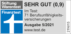 Finanztest "Berufsunfähigkeitsversicherungen" mit Note "sehr gut" Test 05/2021