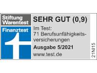 Finanztest "Berufsunfähigkeitsversicherungen" mit Note "sehr gut" Test 05/2021