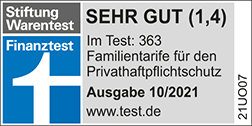 Finanztest "Privathaftpflichtschutz" mit Note "sehr gut (1,4)" Test 10/2021