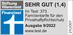 Finanztest „Privathaftpflichtschutz“ mit Note „sehr gut (1,4)“ Test 9/2022 Finanztest „Privathaftpflichtschutz“ mit Note „sehr gut (1,4)“ Test 9/2022