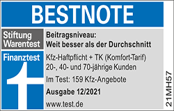 EUROPA Kfz-Versicherung: Ausgezeichnet mit "Bestnote" im Finanztest von Stiftung Warentest (12/2021)