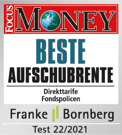 "Beste Aufschubrente" (Fondspolicen) laut FOCUS MONEY, Test 22/2021 "Beste Aufschubrente" (Fondspolicen) laut FOCUS MONEY, Test 22/2021