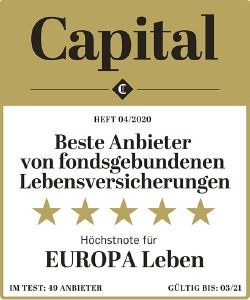 Höchstnote von Capital im Bereich "fondsgebundene Lebensversicherungen", Heft 04/2020 Höchstnote von Capital im Bereich "fondsgebundene Lebensversicherungen", Heft 04/2020