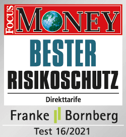 Auszeichnung "Bester Risikoschutz" (Direkttarife) von FOCUS MONEY, Test 16/2021