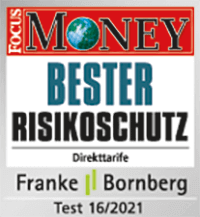 Auszeichnung "Bester Risikoschutz" (Direkttarife) von FOCUS MONEY, Test 16/2021