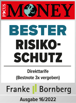 Auszeichnung „Bester Risikoschutz“ (Direkttarife) von FOCUS MONEY, Test 16/2022